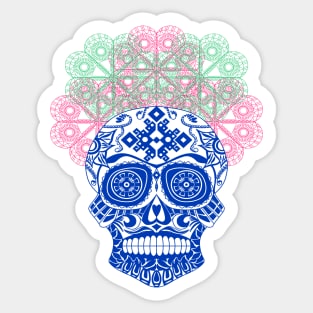 blue skull calavera ecopop pattern Sticker